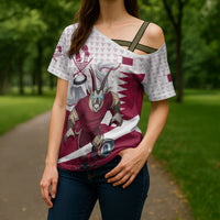 Personalized Qatar Soccer Cross Shoulder Shirt Arabian Oryx Football Mascot - Comic Art Geometric