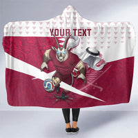 Personalized Qatar Soccer Hooded Blanket Arabian Oryx Football Mascot - Comic Art Geometric