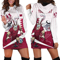 Personalized Qatar Soccer Hoodie Dress Arabian Oryx Football Mascot - Comic Art Geometric