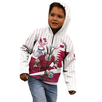 Personalized Qatar Soccer Kid Hoodie Arabian Oryx Football Mascot - Comic Art Geometric