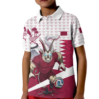 Personalized Qatar Soccer Kid Polo Shirt Arabian Oryx Football Mascot - Comic Art Geometric