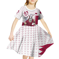 Personalized Qatar Soccer Kid Short Sleeve Dress Arabian Oryx Football Mascot - Comic Art Geometric