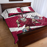 Personalized Qatar Soccer Quilt Bed Set Arabian Oryx Football Mascot - Comic Art Geometric