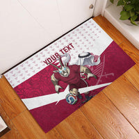 Personalized Qatar Soccer Rubber Doormat Arabian Oryx Football Mascot - Comic Art Geometric