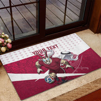 Personalized Qatar Soccer Rubber Doormat Arabian Oryx Football Mascot - Comic Art Geometric