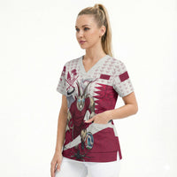 Personalized Qatar Soccer Scrub Top Arabian Oryx Football Mascot - Comic Art Geometric
