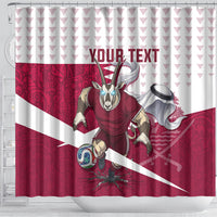 Personalized Qatar Soccer Shower Curtain Arabian Oryx Football Mascot - Comic Art Geometric