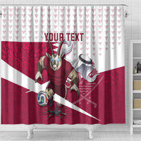 Personalized Qatar Soccer Shower Curtain Arabian Oryx Football Mascot - Comic Art Geometric