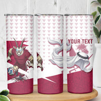 Personalized Qatar Soccer Skinny Tumbler Arabian Oryx Football Mascot - Comic Art Geometric