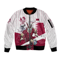 Personalized Qatar Soccer Sleeve Zip Bomber Jacket Arabian Oryx Football Mascot - Comic Art Geometric