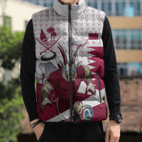 Personalized Qatar Soccer Sleeveless Puffer Jacket Arabian Oryx Football Mascot - Comic Art Geometric
