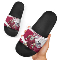 Personalized Qatar Soccer Slide Sandals Arabian Oryx Football Mascot - Comic Art Geometric