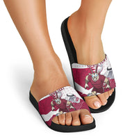 Personalized Qatar Soccer Slide Sandals Arabian Oryx Football Mascot - Comic Art Geometric