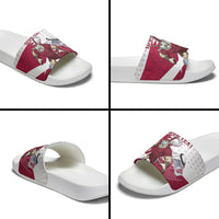 Personalized Qatar Soccer Slide Sandals Arabian Oryx Football Mascot - Comic Art Geometric