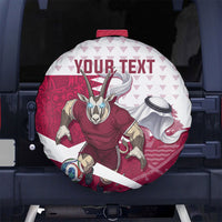 Personalized Qatar Soccer Spare Tire Cover Arabian Oryx Football Mascot - Comic Art Geometric