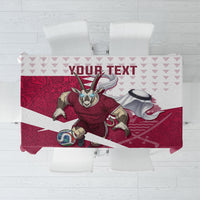 Personalized Qatar Soccer Tablecloth Arabian Oryx Football Mascot - Comic Art Geometric
