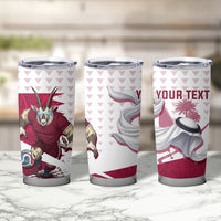 Personalized Qatar Soccer Tumbler Cup Arabian Oryx Football Mascot - Comic Art Geometric