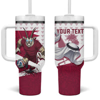 Personalized Qatar Soccer Tumbler With Handle Arabian Oryx Football Mascot - Comic Art Geometric