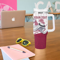 Personalized Qatar Soccer Tumbler With Handle Arabian Oryx Football Mascot - Comic Art Geometric