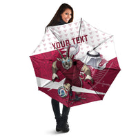 Personalized Qatar Soccer Umbrella Arabian Oryx Football Mascot - Comic Art Geometric