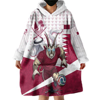 Personalized Qatar Soccer Wearable Blanket Hoodie Arabian Oryx Football Mascot - Comic Art Geometric