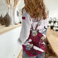 Personalized Qatar Soccer Women Casual Shirt Arabian Oryx Football Mascot - Comic Art Geometric