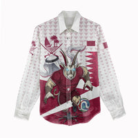 Personalized Qatar Soccer Women Casual Shirt Arabian Oryx Football Mascot - Comic Art Geometric