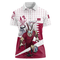 Personalized Qatar Soccer Women Polo Shirt Arabian Oryx Football Mascot - Comic Art Geometric