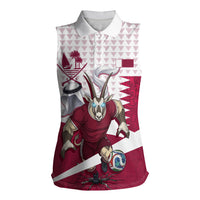 Personalized Qatar Soccer Women Sleeveless Polo Shirt Arabian Oryx Football Mascot - Comic Art Geometric