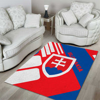 Slovakia – Red Blue White Geometric Flag Design Area Rug with National Crest