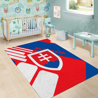 Slovakia – Red Blue White Geometric Flag Design Area Rug with National Crest