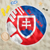 Slovakia – Red Blue White Geometric Flag Design Beach Blanket with National Crest