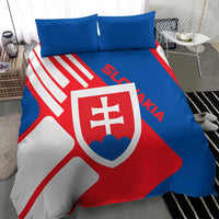 Slovakia – Red Blue White Geometric Flag Design Bedding Set with National Crest