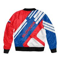 Slovakia – Red Blue White Geometric Flag Design Bomber Jacket with National Crest