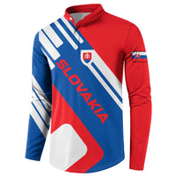Slovakia – Red Blue White Geometric Flag Design Button Sweatshirt with National Crest