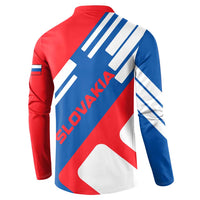 Slovakia – Red Blue White Geometric Flag Design Button Sweatshirt with National Crest