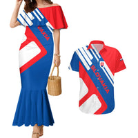 Slovakia – Red Blue White Geometric Flag Design Couples Matching Mermaid Dress and Hawaiian Shirt with National Crest