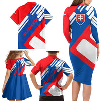 Slovakia – Red Blue White Geometric Flag Design Family Matching Long Sleeve Bodycon Dress and Hawaiian Shirt with National Crest