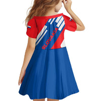 Slovakia – Red Blue White Geometric Flag Design Family Matching Off Shoulder Maxi Dress and Hawaiian Shirt with National Crest