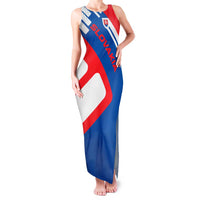 Slovakia – Red Blue White Geometric Flag Design Family Matching Tank Maxi Dress and Hawaiian Shirt with National Crest