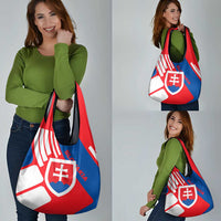 Slovakia – Red Blue White Geometric Flag Design Grocery Bag with National Crest
