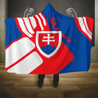 Slovakia – Red Blue White Geometric Flag Design Hooded Blanket with National Crest