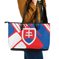 Slovakia – Red Blue White Geometric Flag Design Leather Tote Bag with National Crest