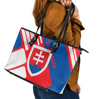 Slovakia – Red Blue White Geometric Flag Design Leather Tote Bag with National Crest