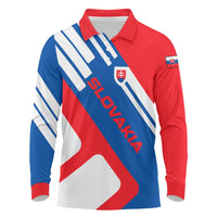 Slovakia – Red Blue White Geometric Flag Design Long Sleeve Polo Shirt with National Crest