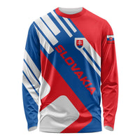 Slovakia – Red Blue White Geometric Flag Design Long Sleeve Shirt with National Crest