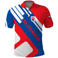 Slovakia – Red Blue White Geometric Flag Design Polo Shirt with National Crest