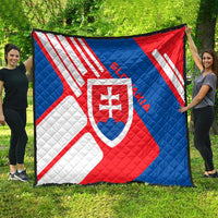 Slovakia – Red Blue White Geometric Flag Design Quilt with National Crest
