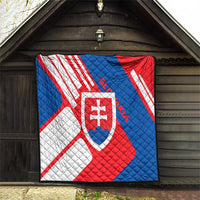 Slovakia – Red Blue White Geometric Flag Design Quilt with National Crest