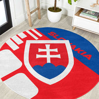 Slovakia – Red Blue White Geometric Flag Design Round Carpet with National Crest